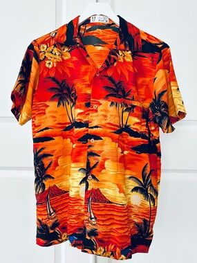 Men’s V.H.O Sunset & Palm Trees Hawaiian  Shirt Size M
